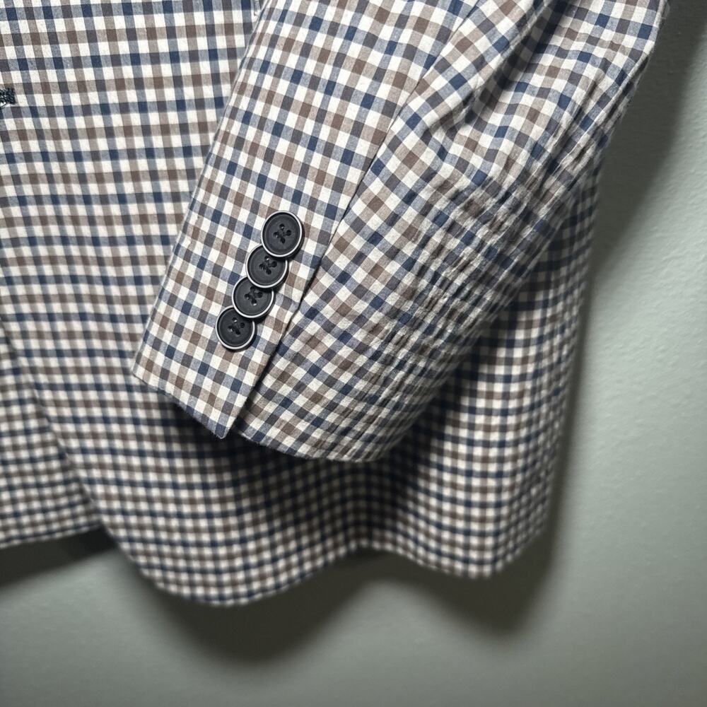 Tommy Hilfiger Mens Modern fit Sport Coat‎ Blazer 42 L Navy/White/Brown Plaid - Picture 5 of 8